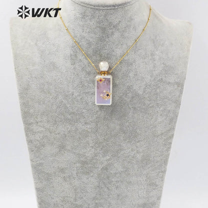 WT-N1352 WKT Shine and Bright Natural Stone Aura Quartz Perfume Bottle Necklace Beautiful Jewelry Pendant Chain Jewelry Wedding