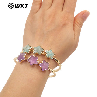 WT-B636 WKT Lovely Trendy Gift for Women Star C Shaped Lucky Bracelets C Shaped Natural Colorful Gemstone Opening Bracelets