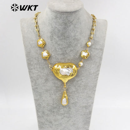 WT-JN241 Wholesale Vintage Trendy Baroque Pearl 18k Chain Gold Plated Exquisite High Quality Pendant Necklace
