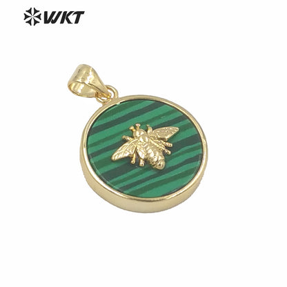 WT-P1576 New Hot Sales Round Stone Charm Pendant Fashion Gold Bezel Bee Stone Pendants Gold Birthday Gift Pendant in 9mm