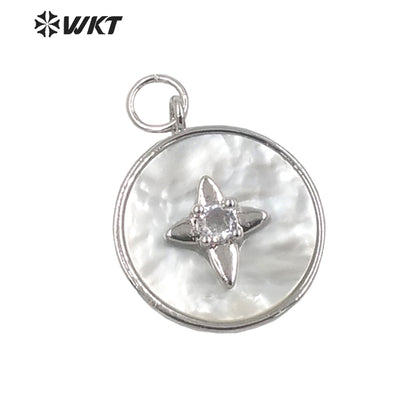 WT-JP287 WKT Personalized and Lovely Flower Patchwork Zircon Pendant Mother Pearl Round Pendant Necklace Nice Jewelry Lady