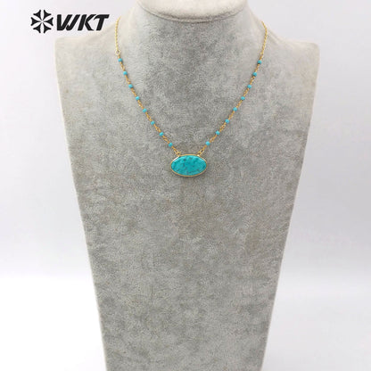 WT-N1168 Natural Turquoise Pendant Necklace With Stone Beads Necklace Natural Turquoise Necklace Stylish Charm Jewelry