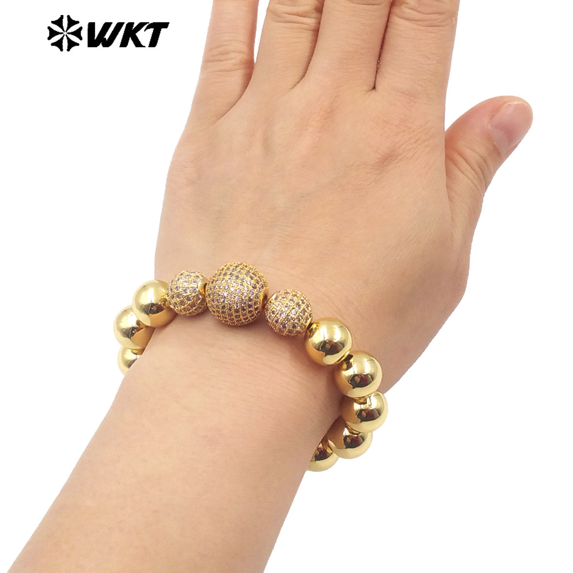 WT-JF346 Wholesale New Amazing Stretch Round Ball Beads Bracelet in 18K Real Gold Plated Resist Tarnishable