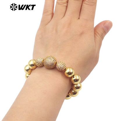 WT-JF346 Wholesale New Amazing Stretch Round Ball Beads Bracelet in 18K Real Gold Plated Resist Tarnishable