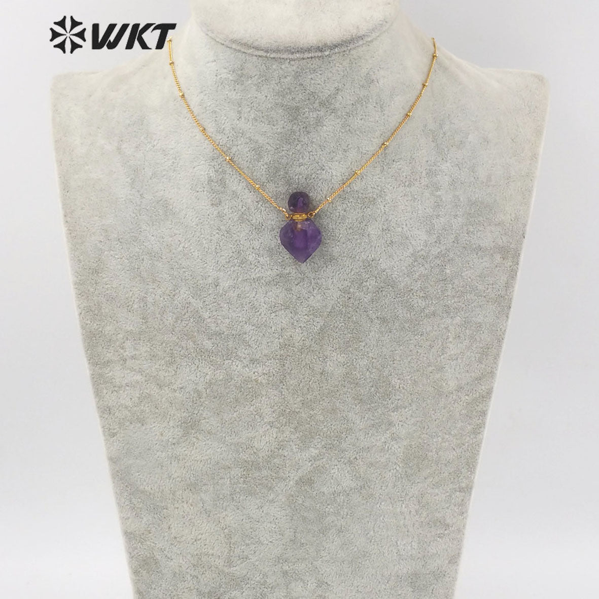 WT-N1358 WKT Hot Style Natural Crystal pink Quartz Amethyst Yellow Citrine Perfume Bottle Necklace Fine Pendent Necklace Women