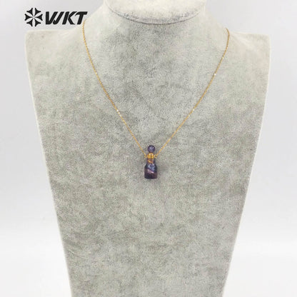 WT-N1455 Newest Fashion Gold Plated Natural Stone Made Rainbow Fluorite Perfume Bottle Necklace Girl Birthday Gift Jewelry