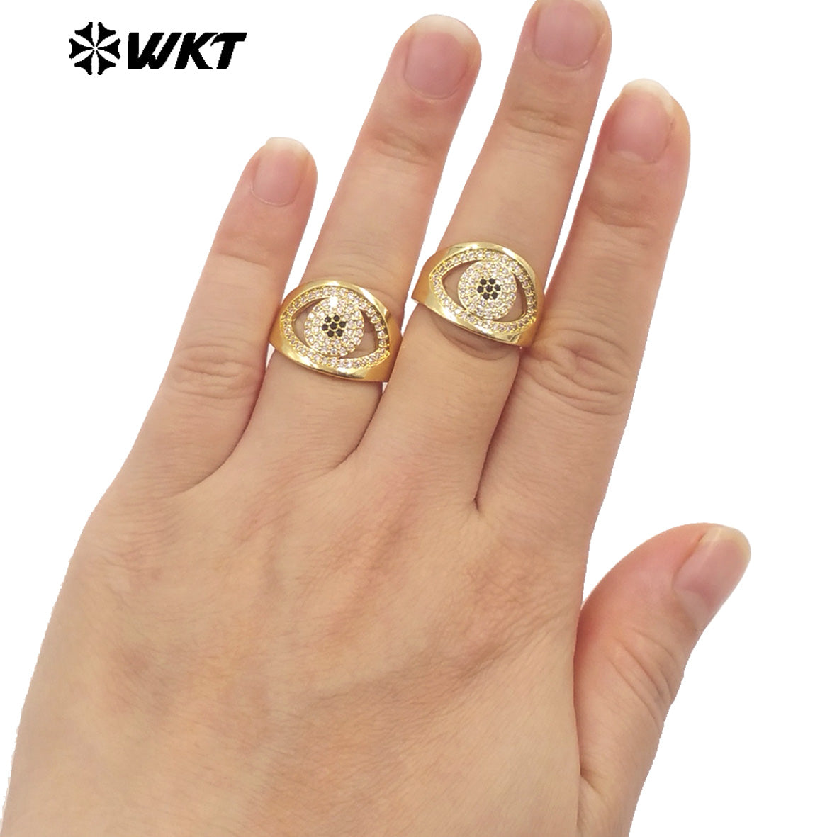 WT-MR030 WKT New Micro Charming Cubic Zircon Setting 18k Real Gold Plated Resist Tarnishable Popular Eye Ring