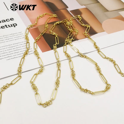 WT-BC276 Good Quality Yellow Brass Gold Electroplated Round And Rectangle Splicing Design Chain For Women Bracelets DIY
