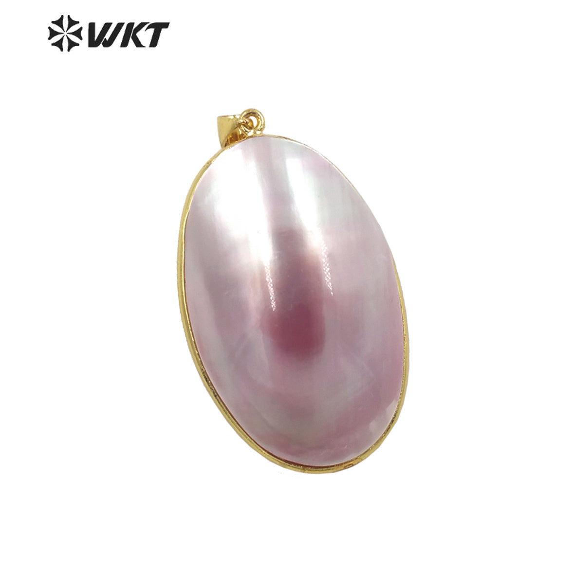 WT-JP338 Wholesale Fashion Gold Bezel Brightly Natural Mabe Shell Pendant Long Oval pink Shell Jewelry Pendant for Friend Gift