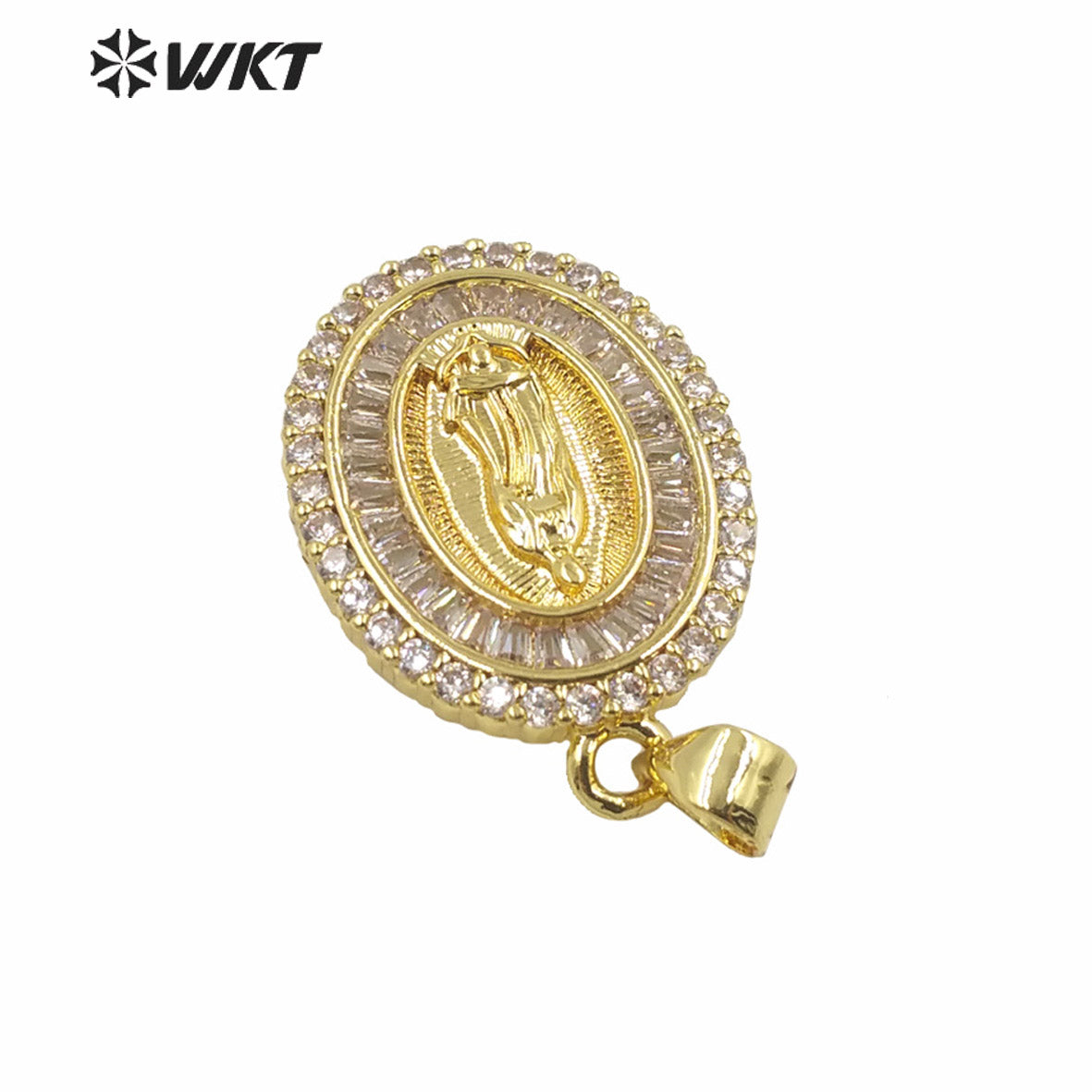 WT-MP279 Newest Vintage Style Female Deity Shaped Round Shaped Cubic Zircon Madonna Design Pendant