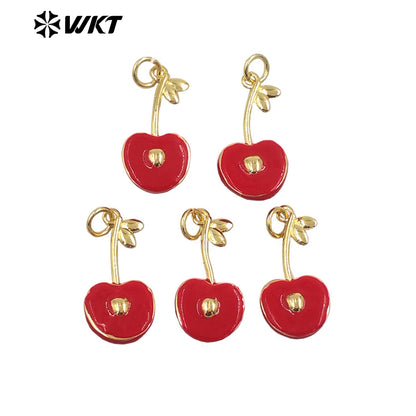JFE152 Exquisite Romantic Half Cherry Fruit Pendant Gold Electroplated Charms High Quality Yellow Brass With Drop Oil Accessory
