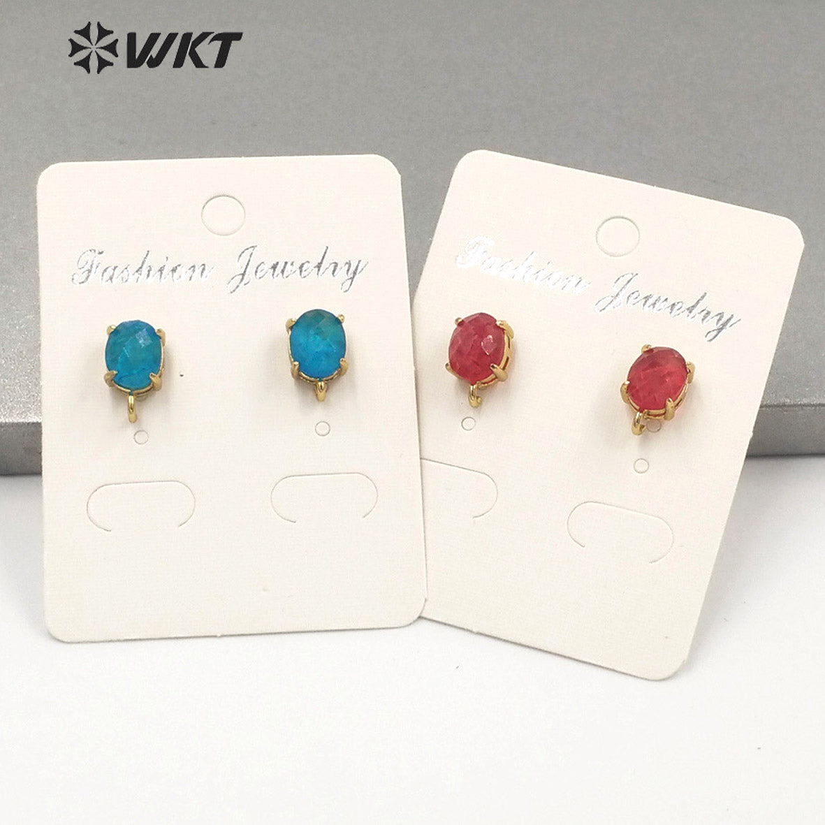 WT-E678 Women New Fashion Jewelry Findings Earrings Studs 18k Real Gold Plated Claw Setting Gemstone Studs with Hoop