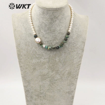 WT-JN122 WKT 14 Inch Long Pearl Necklace Hand Make Strand Beads Necklace Office Lady White Pearl Stone Choker Necklace