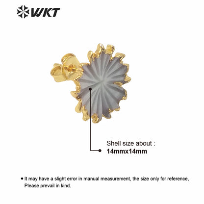 WT-MPE041 Wholesale Fashion Gold Electroplated White Shell Chrysanthemums Studs Populared Flower Studs White Shell Earrings Stud