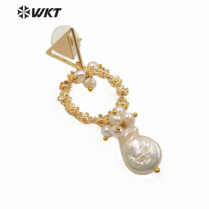 WT-MPE011 New Design Natural Freshwater Pearl Earring Elegant Charm Jewelry Flower Circle Pearl Dangle Earring