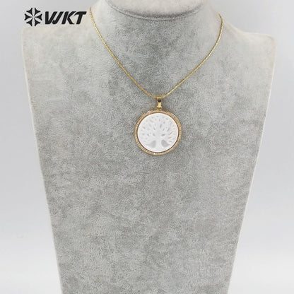 WT-MN981 New 16 Inch Micropaved Natural Shell & Zircon Chain Necklace for Lady Tiny Prong Setting Necklace