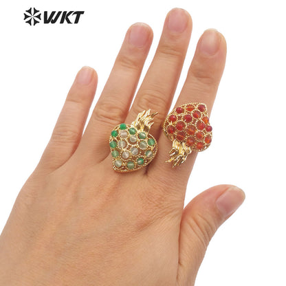 WT-R454 WKT New Design 18k Gold Plated Handmade Gemstone Fire Torch Ring Natural Precious Birthday Stone Ring