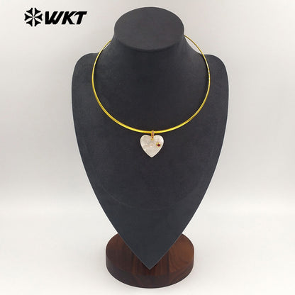 WT-JN387 Minimalism Design White Shell And Zircon Heart Shape Pendant Necklace Choker As Female Party Decorative Jewelry