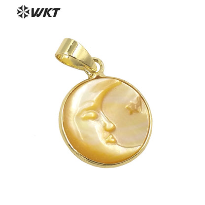 WT-JP299 Exquisite Charming Pendant Gold Plated Trumpet Shell Moon Face Pendant Round Women Jewelry Accessories Shell Pendant