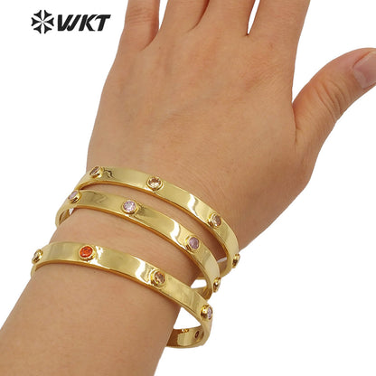 WT-MB117 Elegant Gold Bangle With CZ Stone Multicolor Select Stylish Lady Charm Jewelry Gold Plated CZ Stone Bangle