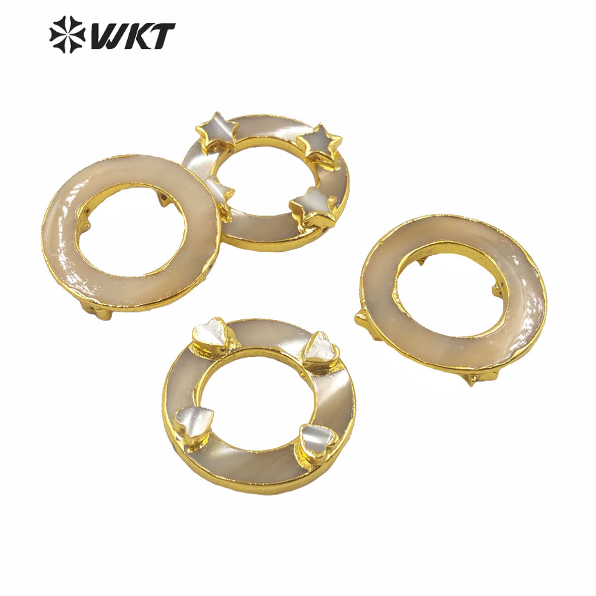 WT-JP220 Natural Round Shell Ring for Jewelry DIY Findings Making With a Strand Through Hole Gold Electroplated Round Connectors