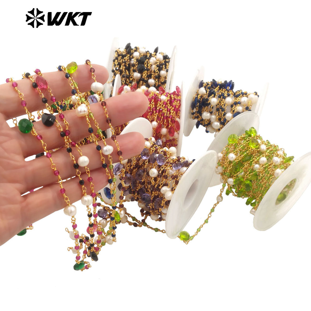 WT-RBC239 Wholesale New Handmade Wire Wrapped Natural Gemstone Beads DIY Jewelry Chain for Necklace Design