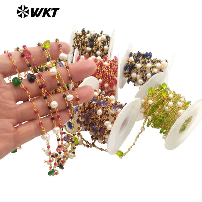 WT-RBC239 Wholesale New Handmade Wire Wrapped Natural Gemstone Beads DIY Jewelry Chain for Necklace Design