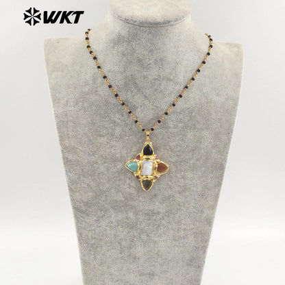 WT-JN281 WKT Hot New Arrival With Round Shape 18k Gold Plated Decorate Drop StoneJewelry Necklace for Women Different Color