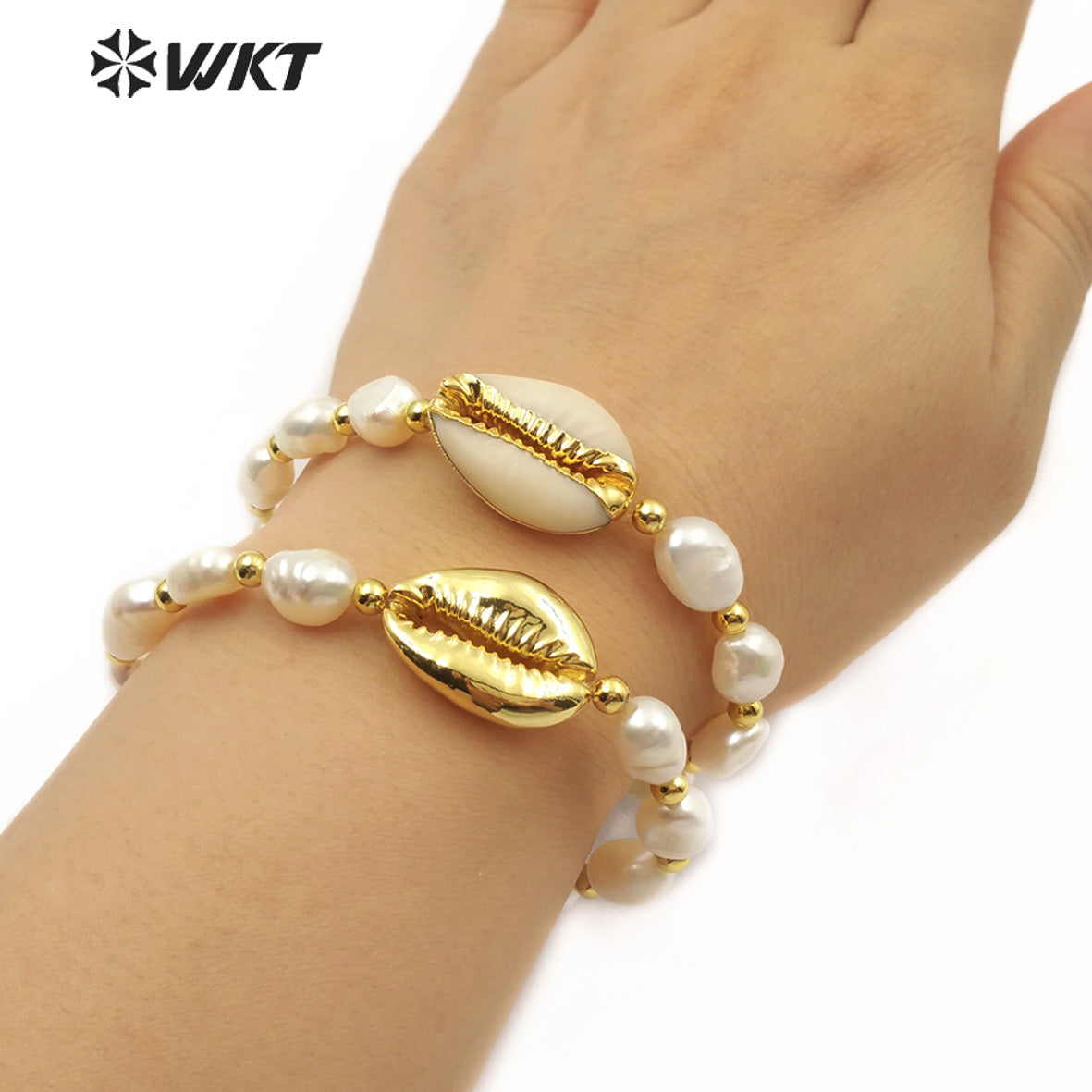 WT-B458 New Fashion Handmade Jewelry Adjustable Bracelets Gold Brass Beads and Pearl and Full or Half Plated Cowrie Bracelets