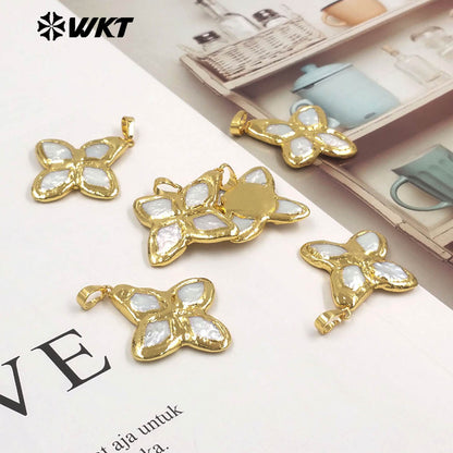 WT-JP509 Wonderful Popular 18K Gold Plated Natural Freshwater Pearl Pointed Little Cross Pendant For Trendy Necklace Making
