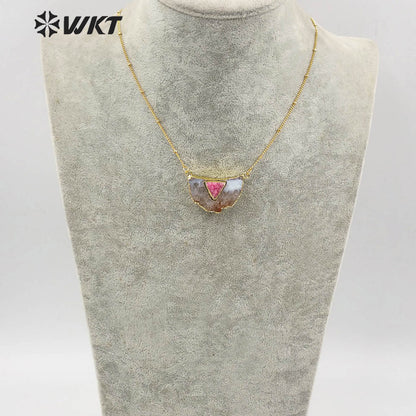 WT-N1208 Wholesale Natural Yellow Citrine Quartz Necklace With Druzy Quartz Charm Fashion Charm Jewelry Yellow Stone Necklace