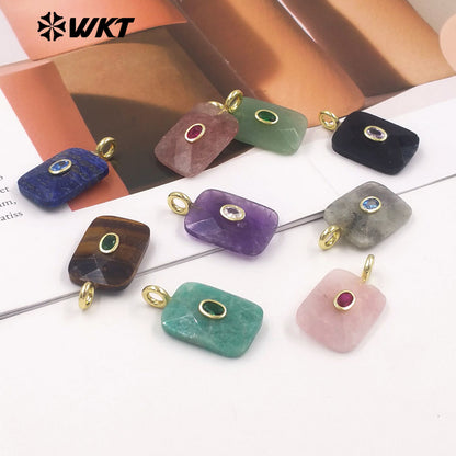 WT-P2107 High Quality Colorful Zircon And Natural Gemstone Faceted Rectangle Pendants As Women Simple Jewelry Accessories