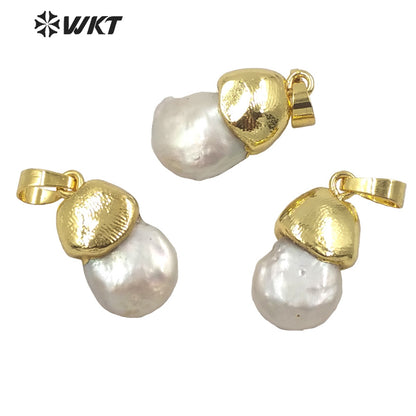 WT-JP249 Wholesale Newest Design Natural Fashion Gold Irregular Freshwater Drop Pearl Pendant Small Women Jewelry Make Pearl