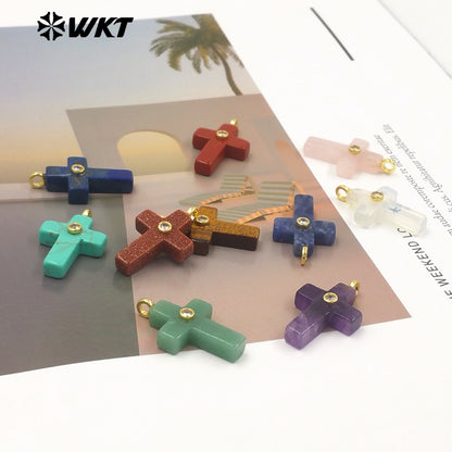 WT-P2110 High Quality Natural Gemstones Setting In Zircon Cross Shape Charms Pendants For Women Handmade Earrings Design