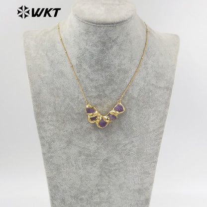 WT-N1424 Gorgeous Natural Yellow Citrine & Amethyst Necklace Vintage Boho Beads Necklace Casual Long Statement Necklace