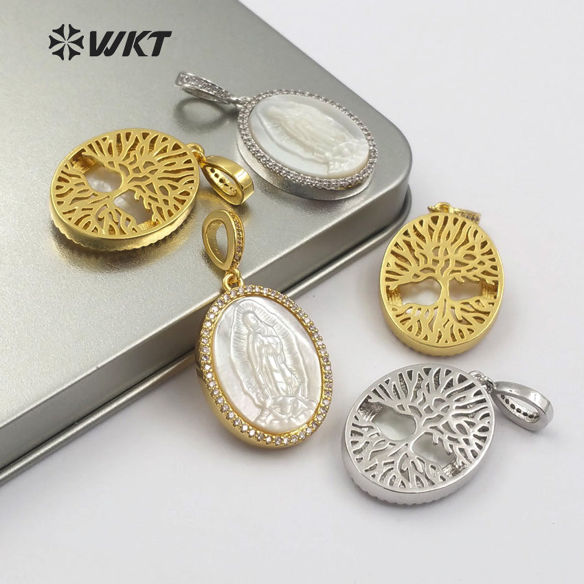 WT-MP107 Charm Dainty Virgin Mary Shell Pendent in Gold or Sliver Religious Jewelry Gift for Women Micro Pave Shell Pendant