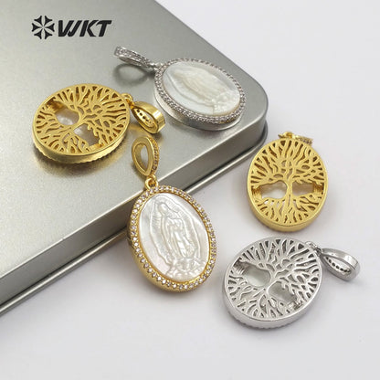 WT-MP107 Charm Dainty Virgin Mary Shell Pendent in Gold or Sliver Religious Jewelry Gift for Women Micro Pave Shell Pendant