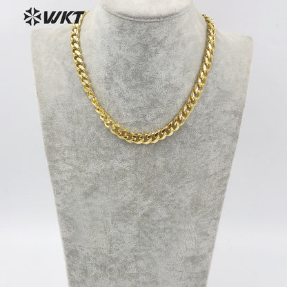 BFN015 WKT Newest Fashion 18k Real Gold Plated Alloy Metal Chain Necklace Big Chunky Faceted Finished Twisted Simple Chocker