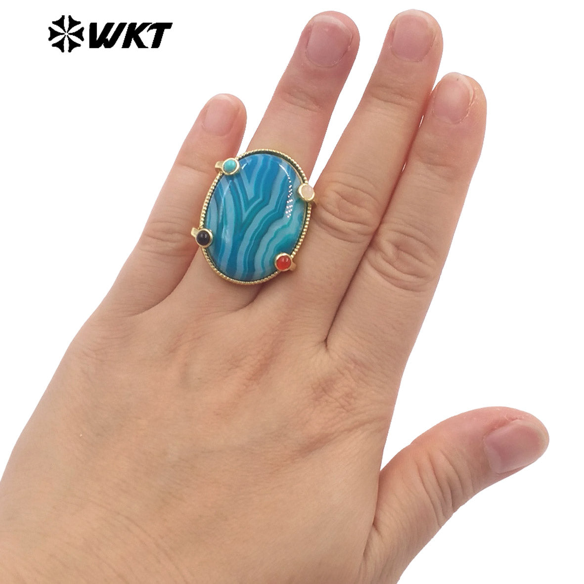 WT-R585 Newest Style Gold Plated Natural Gemstones With Little Stone Adjustable Rings For Women New Year Jewelry Gifts
