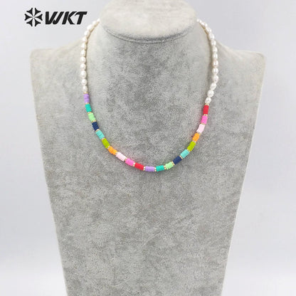 WT-JN208 Gorgeous Natural Freshwater Pearl Mix Resin Beads Necklace Winter Choker Pearl Necklace Jewelry Decorative
