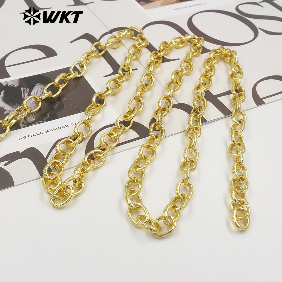 WT-BC267 New Arrival Yellow Brass Gold Plated Round Carved Patterns Metal Chains For Simple Style Necklace Bracelets Making