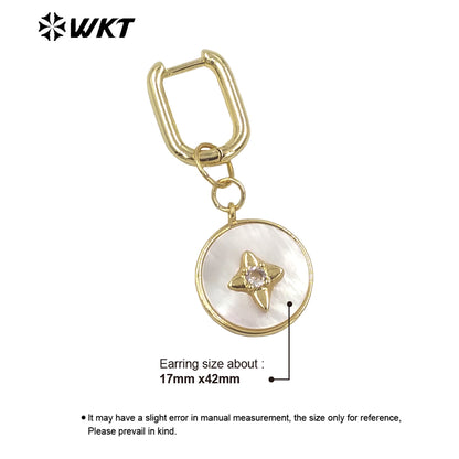 WT-MPE068 French Vintage Elegant Earrings Petal Diamond Micro Pave Earring Shell Pendant Women Shell Earrings