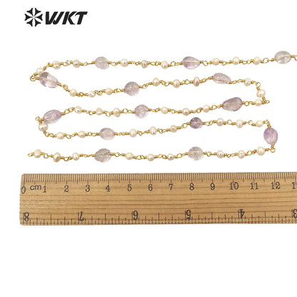 WT-RBC187 Amazing Gorgeous Handmade Pearl and Amethyst Beads Chain Women Hand Craft Jewelry Design Accessory Chains