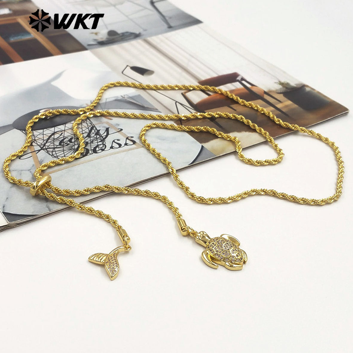 WT-JFN51 New Arrival Brass Gold Plated Chain With Double Animal Zircon Charms Metal Women Necklace For Fashion Matching Jewelry