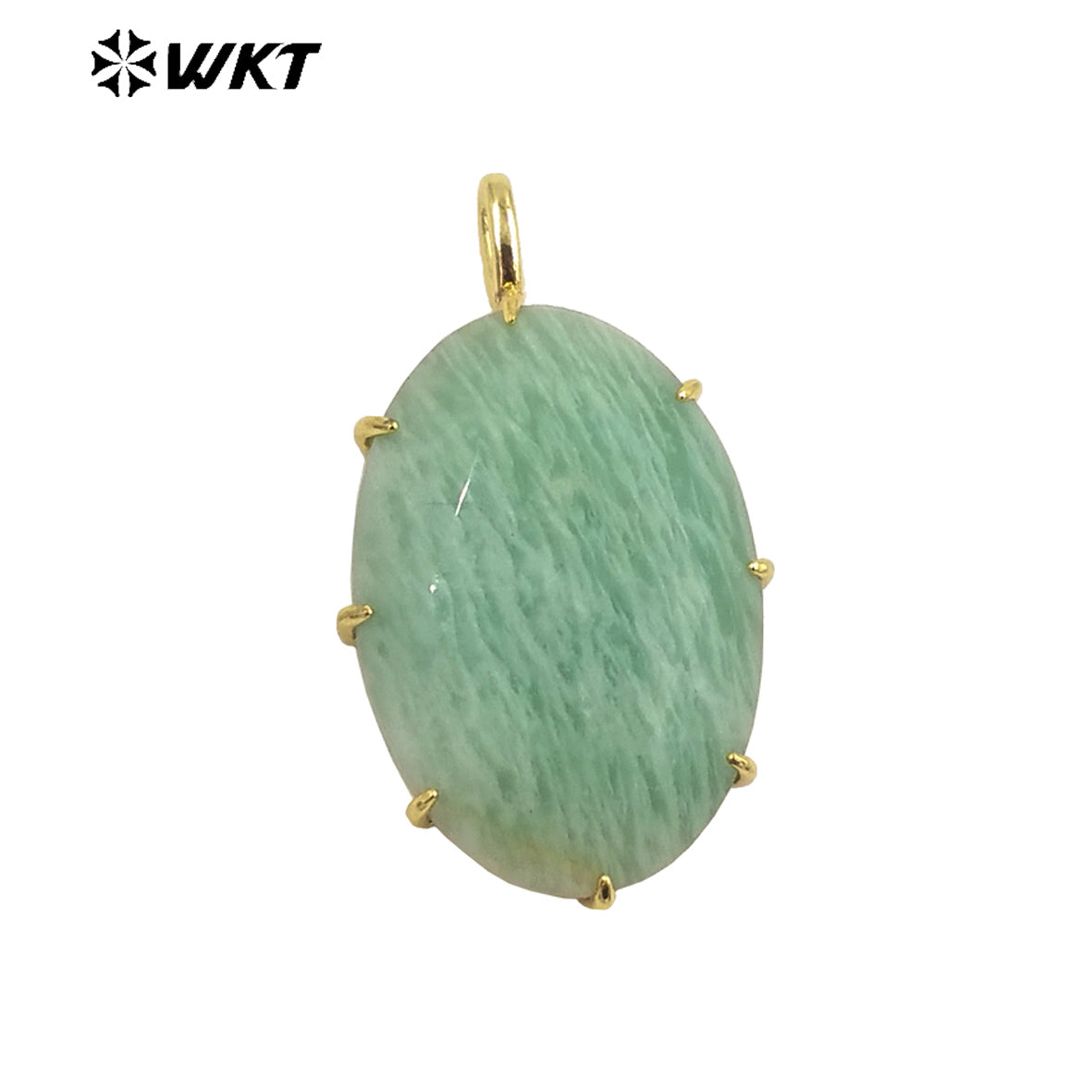 WT-P1912 New Precious Stone Design Pendant 18k Real Gold Plated Claw Setting Oval Amazonite Amethyst Stone Pendants for Birthday