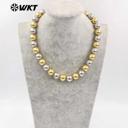 WT-JFN11 Wholesale New Popular Design Double Color Mixsure Unique Women Big Metal Ball Beads Hand Strand Necklace With Extend