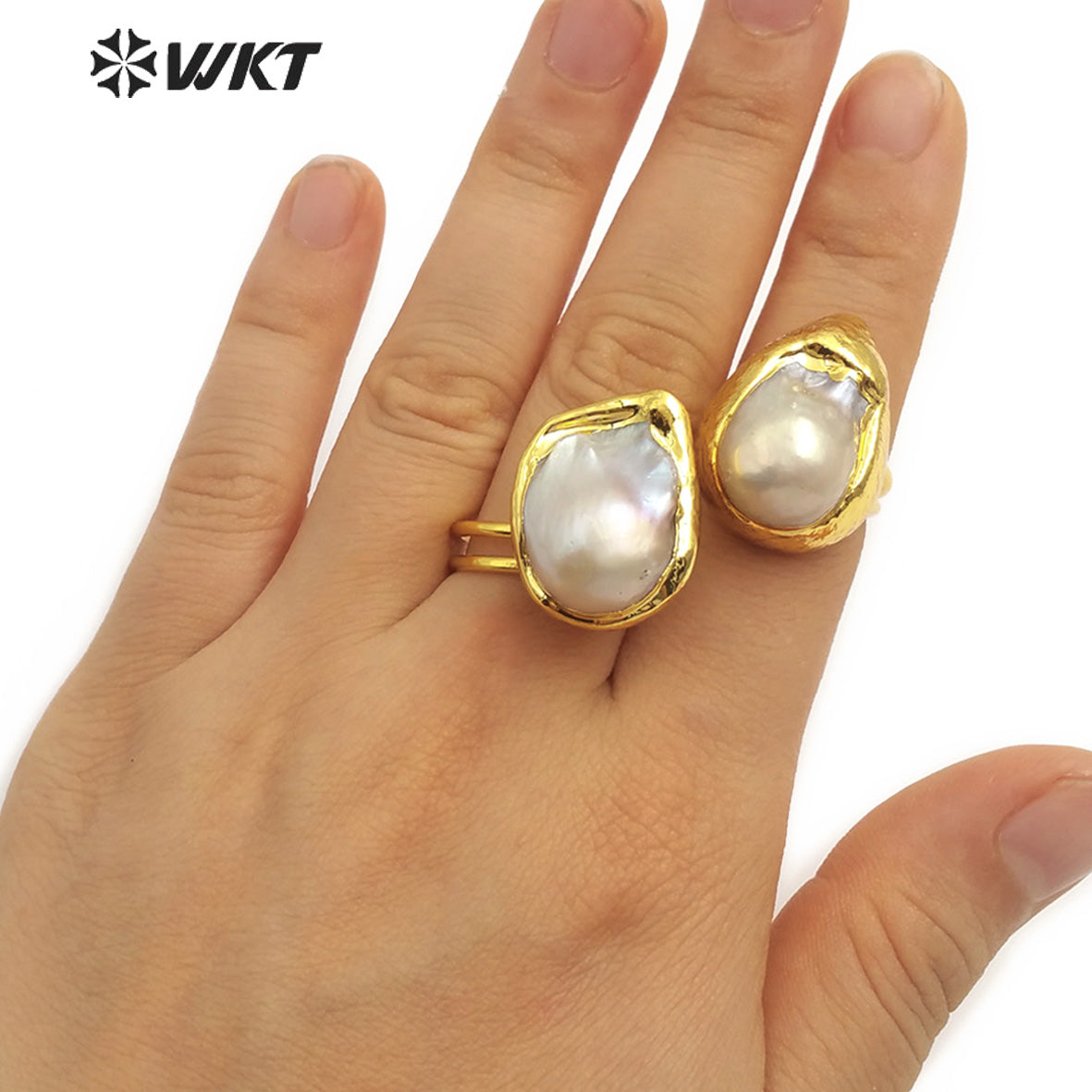 WT-R338 New Design Jewelry Natural Freshwater Baroque Pearl Ring With 18k Gold Plated Fashionable Pearl Women Ring in Adjustable