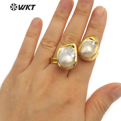 WT-R338 New Design Jewelry Natural Freshwater Baroque Pearl Ring With 18k Gold Plated Fashionable Pearl Women Ring in Adjustable