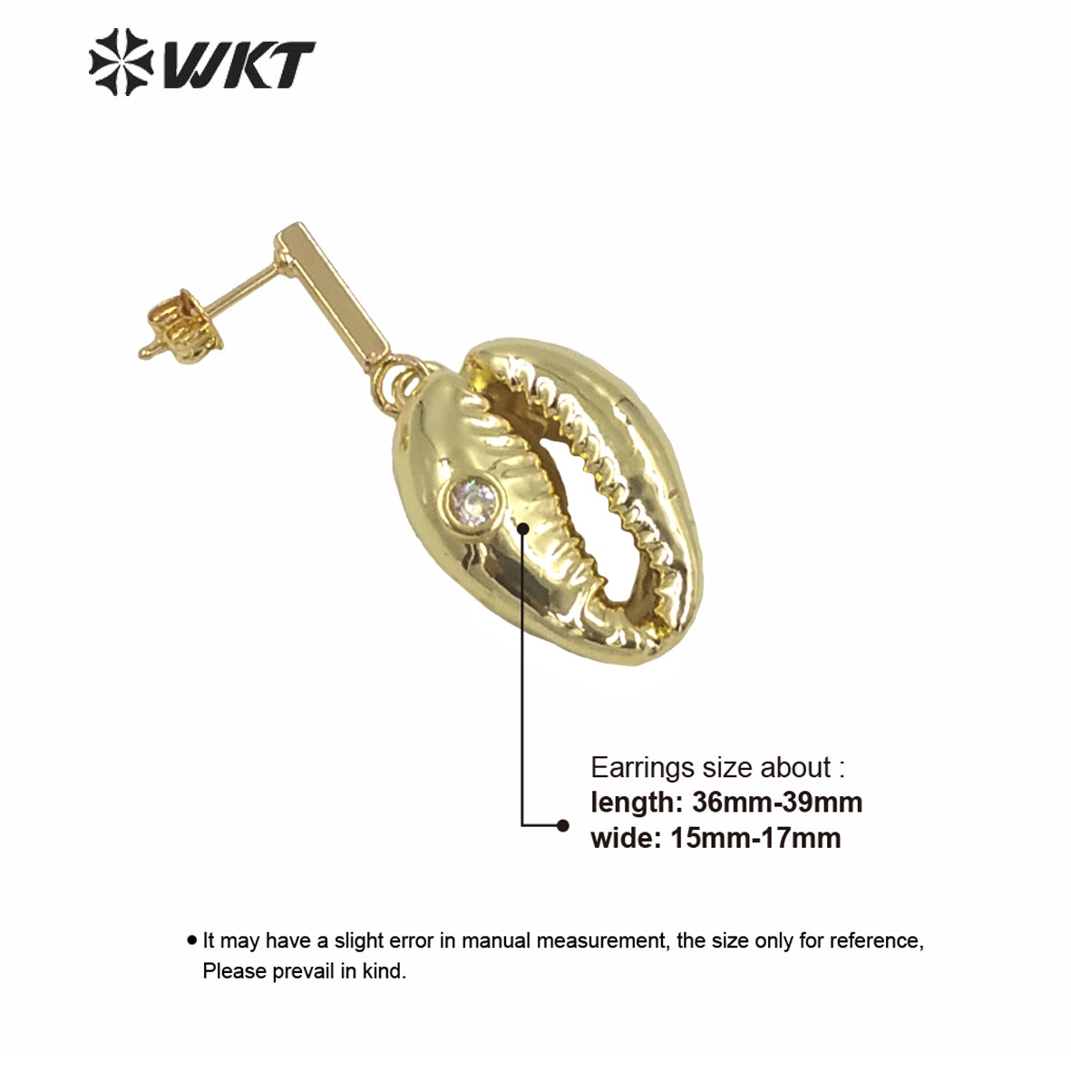 WT-MPE048 WKT Amazing Gorgeous Natural Full Gold Dipped Cowrie Shell Earrings Fashion Lady Charming Dangle Conch Shell Earrings