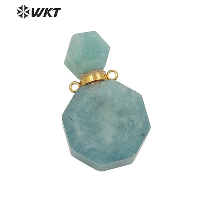 WT-P1759 WKT Hot Sale! Natural Stone Perfume Bottle Pendant Pink Quartz Amethyst Amazonite Pendant Jewelry Necklace Accessory